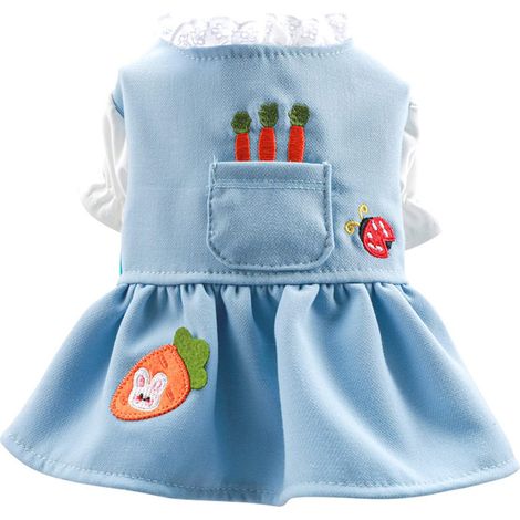 1 robe pour chien, bleue en polyester, dentelle et poche carotte, jupe épaisse, taille S à XL, vêtements automne hiver pour petits chiens et chatons (1/5)