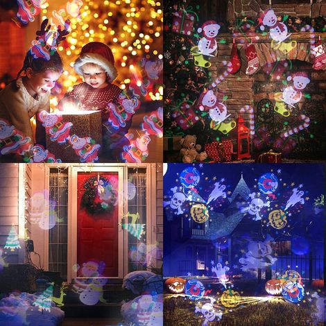 Projecteur lumineux de Noël avec 16 motifs de diapositives LED pour décoration de fête et éclairage de Noël (1/5)