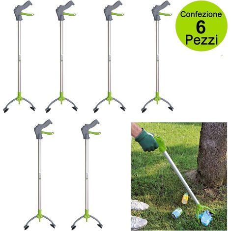 Multipack da 6 pz pinza raccoglitutto rifiuti oggetti siringhe pulizia strada con ventose lunghezza totale cm 87