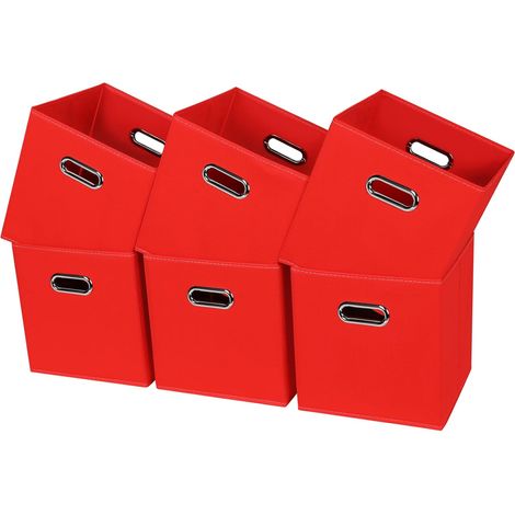 6 Stück Faltbarer Stoff-Aufbewahrungswürfel ohne Deckel, Aufbewahrungsbox, Stoff-Aufbewahrungsbox, Rot, 27 x 27 x 28 cm (1/4)
