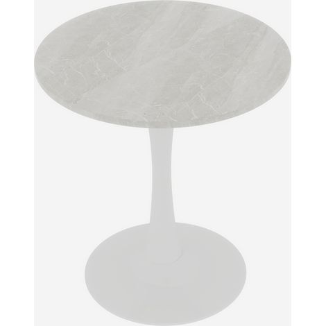 Table basse ronde blanche 70 cm avec plateau en marbre blanc veiné, style moderne milieu du siècle (1/5)