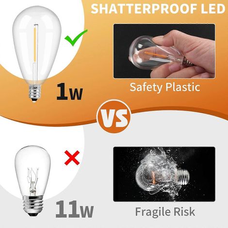 Guirlande lumineuse LED extérieure S14 - 10 m/15 m - Idéale pour terrasse camping jardin - Prise européenne - 10 m (33 pi) - 10 LED (1/3)