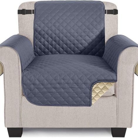 Housses de chaise réversibles, housses de canapé hydrofuges, housses de canapé 1 place pour animaux de compagnie, housses de canapé pour chats, motif à carreaux, matelassées épaisses avec sangle élast (1/4)