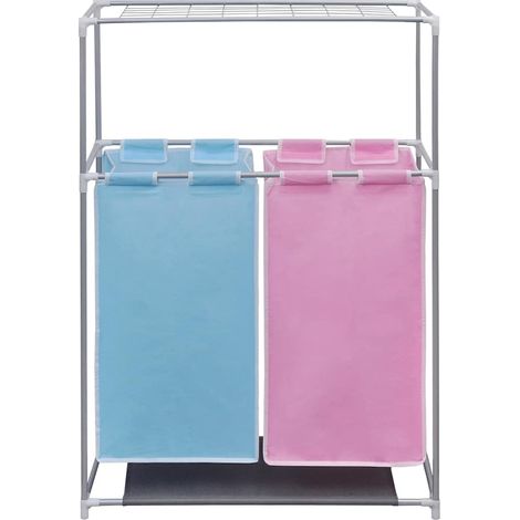 vidaXL Cesto ropa sucia con 2 compartimentos y tendedero (1/2)