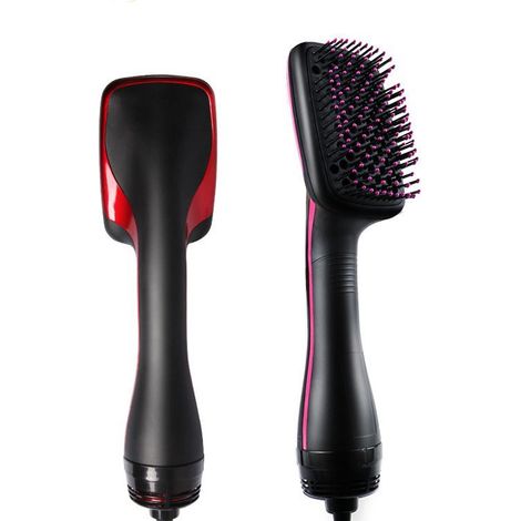 Brosse soufflante 2-en-1 rouge, sèche-cheveux multifonction, lisseur et boucleur, utilisation sèche et humide (1/5)