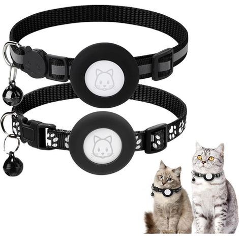 Collier AirTag pour chat 2ST Pet avec boucle de sécurité et clochette anti-perte noire (lot de 2) (1/5)
