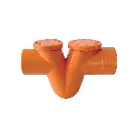 Siphons horizontaux à 2 bouchons en PVC orange en « V » Dimensions : diamètre 100