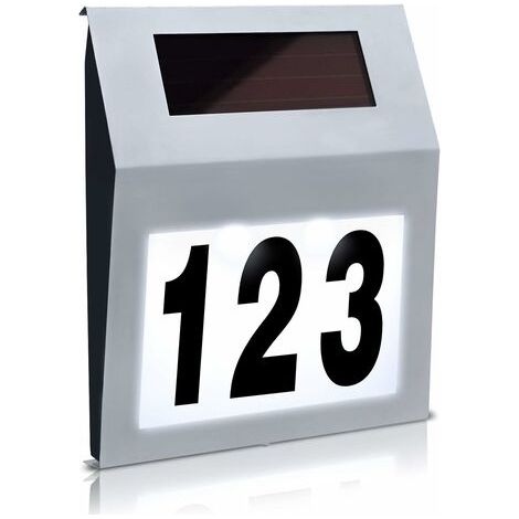Numéro de Maison Solaire Lumineux LED Éclairé avec 2 LED Numéro de Maison en Acier Inoxydable Numéro de Maison Éclairé LED Lampe Murale à LED - Argent (1/5)
