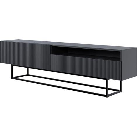 Selsey Veldio - TV-Lowboard mit offenem Fach, schwarz mit Metallgestell, 175 cm (1/5)