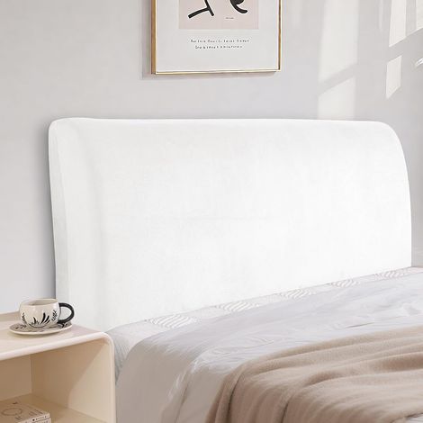 Funda de cabecero de terciopelo, funda protectora completa, elástica, resistente, a prueba de polvo, lavable (150 cm, blanca) (1/5)