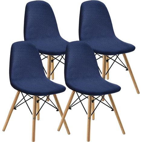 Housses de chaise jacquard extensibles modernes, lot de 4, bleu marine (1/5)