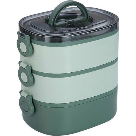 Boîte à lunch 2800 ml à trois compartiments, grande capacité, avec poignée de transport, de qualité alimentaire, idéale pour les écoliers et les étudiants (format bento, verte). (1/5)