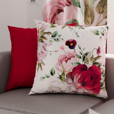 Lot de 2 Taies d'Oreillers 40x40 cm 100% Microfibre Hypoallergénique, Housse Oreiller Rectangulaire Floral Blanc Bordeaux, Paquet de 2 (1/3)
