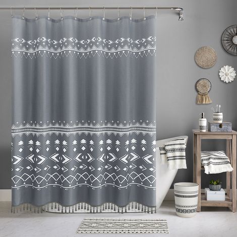 Cortina de ducha 180 x 180 cm Cortina de ducha gris bohemio Cortina de ducha de poliéster estampada impermeable