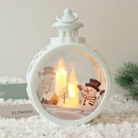 Bougie LED ronde rétro en verre et plastique, petit élément lumineux décoratif de Noël pour maison, bonhomme de neige blanc. (1/4)