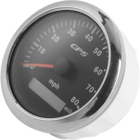 Compteur de vitesse GPS 85 mm/3,35 pouces, odomètre 80 mph/heure, acier inoxydable, type universel, convient aux automobiles, moteurs et navires, noir. (1/5)