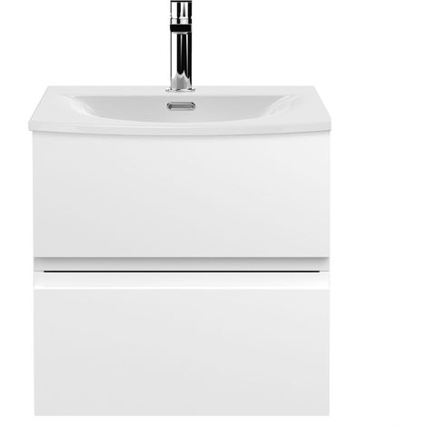 Mavesyn Contemporary 2 Drawer Wall Hung Vanity Unit with Curved Basin, Satin White, 500mm