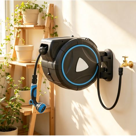 Avvolgitubo automatico da parete 23 m + 2 m, pistola 10 modalità, blu DESVIAE (1/5)