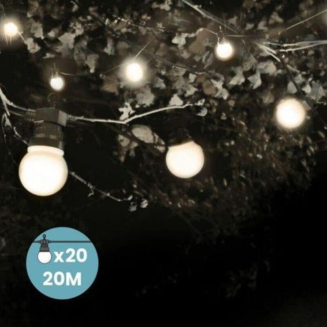 Guirlande Guinguette 20M Blanche - Guirlande Lumineuse Exterieure LED Blanc Chaud 40 Bulbes - G50 Guirlande Guinguette Exterieure de 20M (1/5)