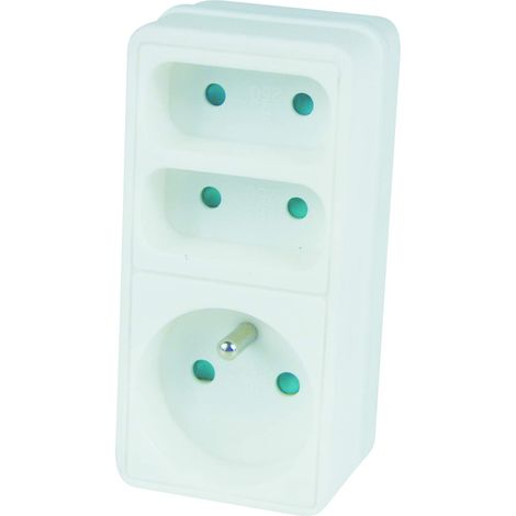 Multiprise Electrique Branchement Secteur - Multiprise Murale 3 Prises - Multiprise 3 Prises Compacte - Bloc Prise - Prise Multiple Murale - Triplites Façade 1x16A+2x6A - 120305
