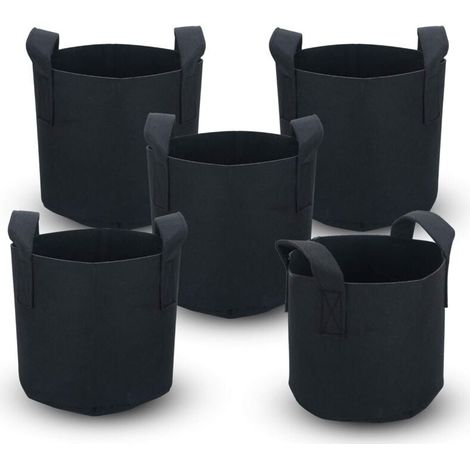 Set di 5 sacchi per piantagione in tessuto non tessuto, 38 litri (10 galloni) - 40 x 30 cm - Con manici per il trasporto - Per giardino, serra, ecc. - Sacco per piantagione (1/4)