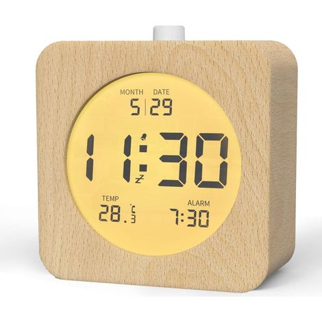 Wekker numérique Sander Shop, Wekker de chevet en bois avec écran LCD, fonction snooze, veilleuse, Klok à piles pour chambre à coucher, carré en bois clair (1/5)