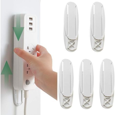 Fixateur de Bande de Puissance Auto-Adhésive Support mural pour Power Strip Fixation de Multiprise pour Organiser Mur/Bureau, Routeur Power Strip/WiFi et Télécommande 5 Pièces (1/5)