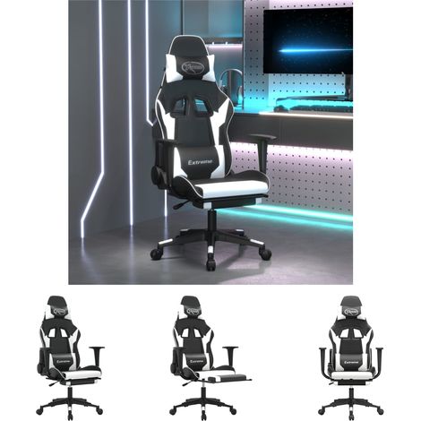 The Living Store Gaming-Stuhl mit Massage & Fußstütze Schwarz & Weiß Kunstleder - Gaming-Sessel (1/5)