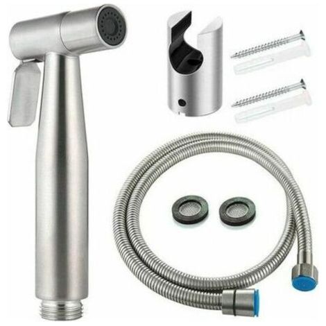 Kit Bidet WC avec Douchette - Pulverisateur Bidet a Main- Pomme de Douche Toilette avec u + Support en Inox + 2 Joint (1/4)