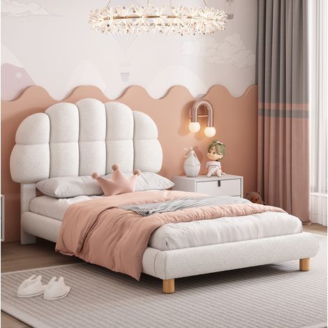 lit adulte couchage 90x200 bouclette blanc MDF OKMYHOME (1/5)