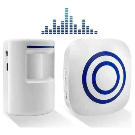 royaluxe-Sonnette sans Fil Kit de Carillon de Porte Electrique avec 1 Récepteur et 1 Détecteur de Mouvement PIR Capteur Alerte Visiteur Alarme de Sécurité avec 38 Mélodies au 3 Niveau Volumes
