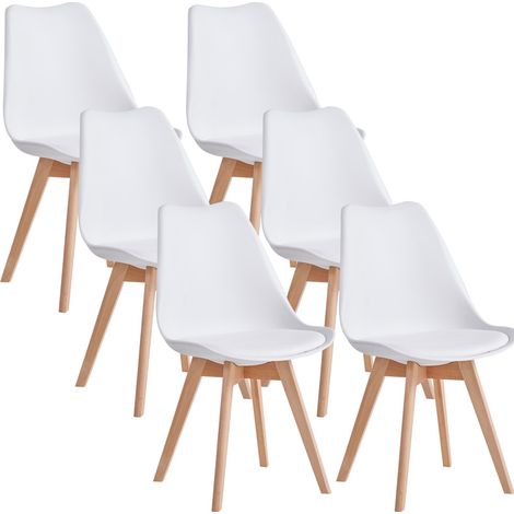 Wokaka Set di 6 Sedie da Pranzo - Gambe in legno - Sedia scandinava - Bianco