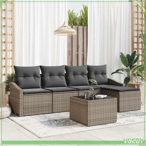 Ensemble canapé 6 pcs - FAFEICY - Modulaire - Gris polyrotin - Plateau réglable - Rangement intégré (1/5)