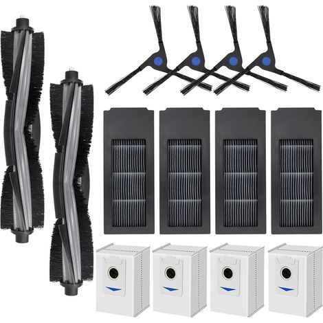 Lot de 14 pièces de rechange pour aspirateur robot Ecovacs Deebot X2 / X2 Pro, 2 brosses à rouleaux, 4 filtres, 4 sacs à poussière, 4 brosses latérales (1/5)