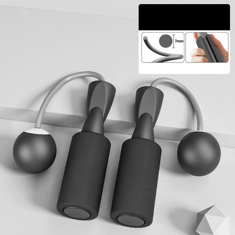 Corde à sauter sans fil à double roulement lesté, idéale pour le fitness, les examens et pour adultes et enfants (noire). (1/5)