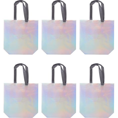 10er-Set glänzende, wiederverwendbare Geschenktüten im Metallic-Glitzer-Design aus Vliesstoff mit Henkeln für Feiertage und Partys, Silber (1/5)