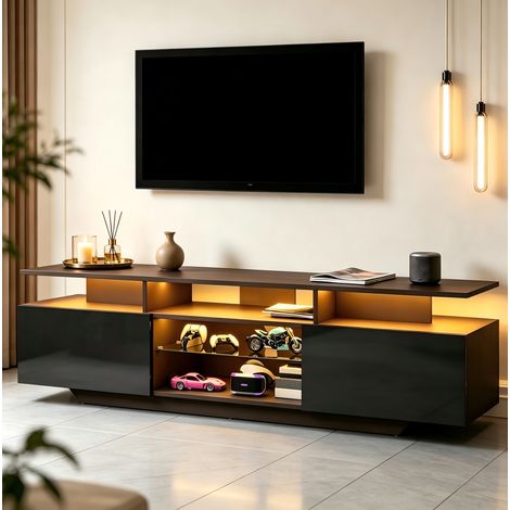 Mobile porta TV per televisori da 70 pollici, illuminazione a LED controllabile tramite app, 2 vani, 160x40x45 cm, MDF nero (1/5)