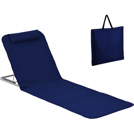 Matelas, transat, tapis de plage avec dossier inclinable et sac de transport - Bleu marine - Linxor