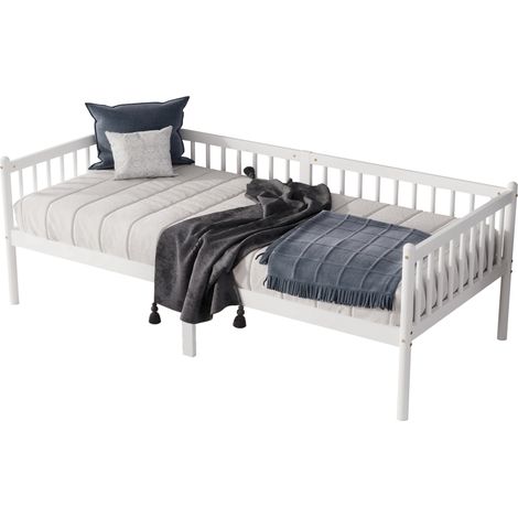 CHICFURN Letto banquette 90x200 cm in pino bianco con 3 sponde di sicurezza, senza materasso (1/5)