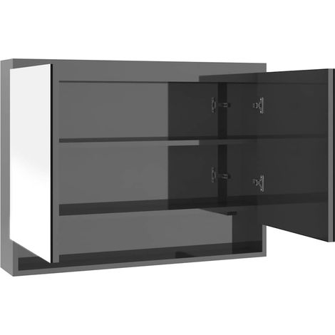 Armadietto Bagno Mobile da Bagno con Specchio 80x15x60 cm in MDF Grigio Lucido (1/5)