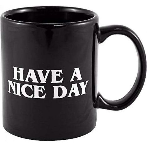 Mug « Bonne journée » avec doigt d'honneur humoristique pour café, lait ou jus. (1/3)