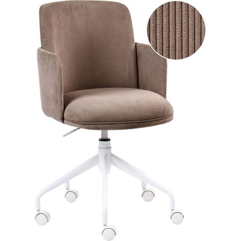 Office Chair Brown Corduroy Upholstery Swivel Side Occassional Chair Seat Height Adjustment DRYDEN