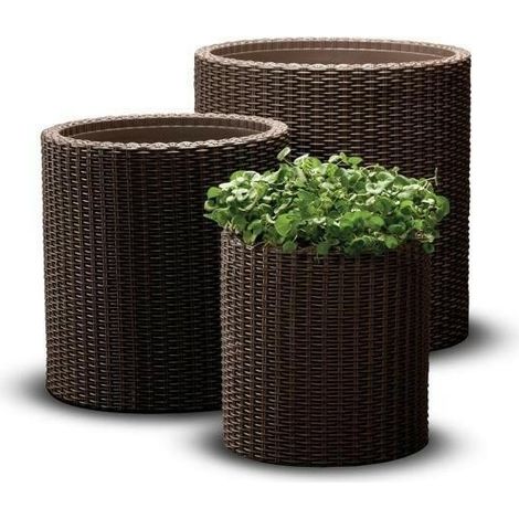 KETER LOT DE 3 POTS DE FLEURS RONDS EN OSIER (1/2)