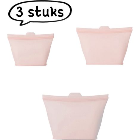 3 sachets de conservation alimentaire en silicone de qualité alimentaire, semi-transparents, pour réfrigérateur, rose (1/5)