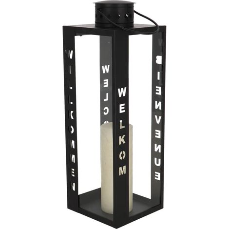 Lanterne Welcome - Noir - 15,4 x 15,4 x H 45,3 cm - Livraison gratuite