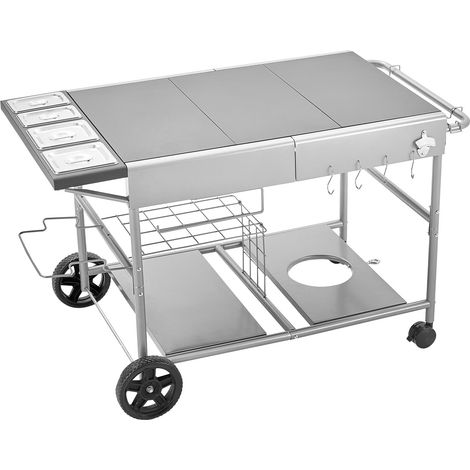 Mophorn Grillwagen Outdoor 925x595x25 mm (Tischplattengröße), Mobiler Grilltisch mit 4 Gewürzbehältern, Rädern, Deckeln und Haken, Vorbereitungstisch Servierwagen für Picknick, Küche und Garten (1/5)