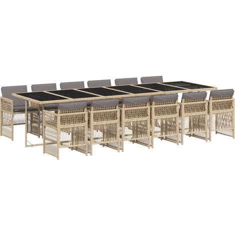 vidaXL Set Pranzo da Giardino 13 pz con Cuscini Beige Misto Polyrattan