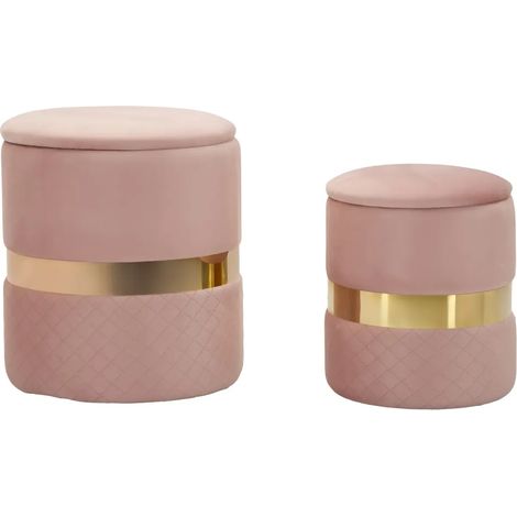 Set 2 Pouf Contenitori in Tessuto Rosa Oro Salvaspazio Salotto Camera