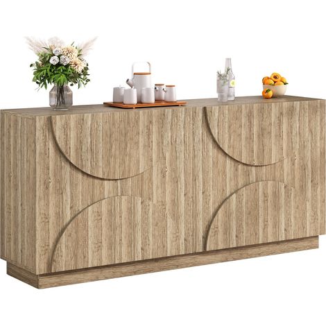 Buffet bas 160 x 40 x 80 cm avec portes cintrées, grands rangements et étagères réglables, style scandinave en bois clair - CHICFURN (1/5)