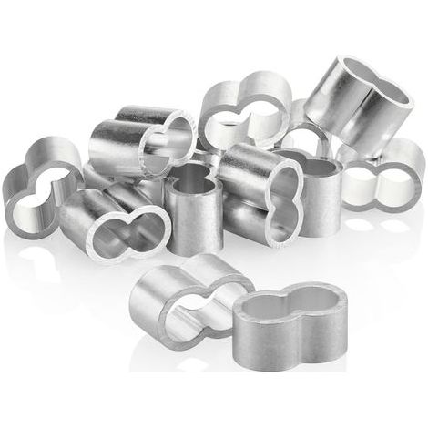 12x Serre-câbles 10 mm - Serre-câbles en Aluminium - Manchons à sertir pour câbles d'extension - Manchons Doubles pour Sangles élastiques - Serre-câbles pour bâches (Couleur Argent - 10mm) (1/5)